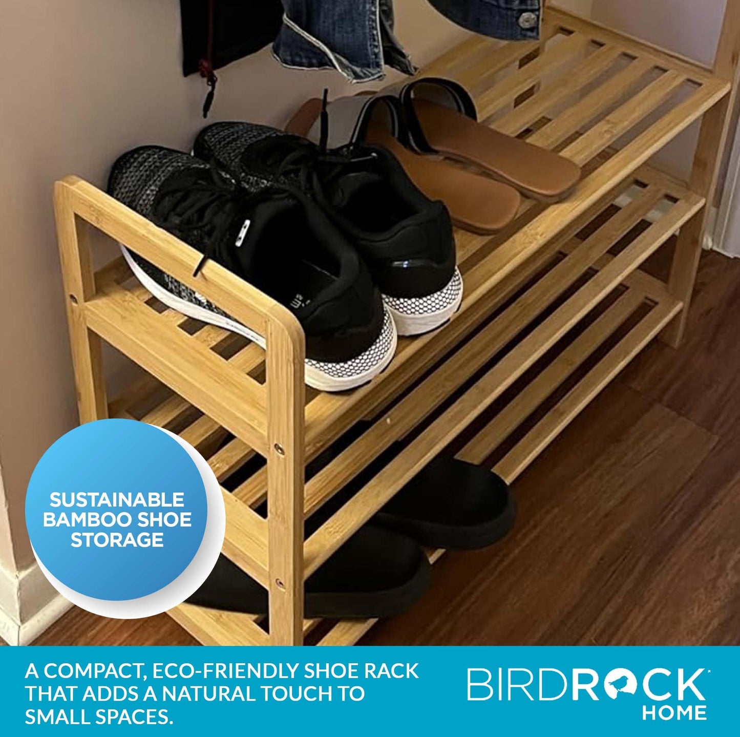 BIRDROCK HOME Bamboo Shoe Rack Organizer for Entryway, Closet, or Front Door - Stackable Wooden