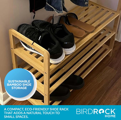 BIRDROCK HOME Bamboo Shoe Rack Organizer for Entryway, Closet, or Front Door - Stackable Wooden