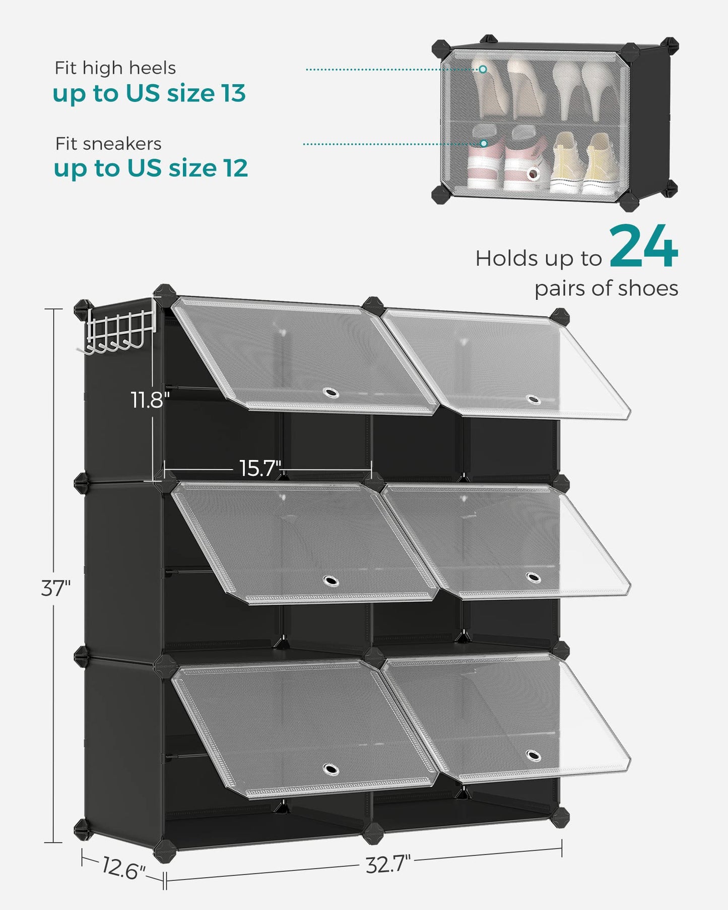 SONGMICS Shoe Rack Organizer, 6-Tier Shoe Storage Cabinet for Closet and Entryway, Holds 24 Pairs