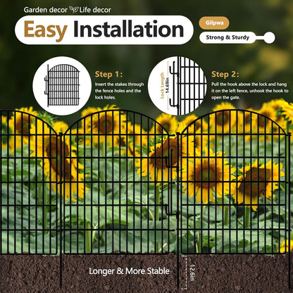 10 Panels Decorative Garden Fencing with Lock, 33in (H) x 21.92ft (L) No Dig Dog Fence Outdoor for Yard, Animal Barrier Rustproof Metal Temporary Panel Border for Rabbit, Dog and Patio Camping