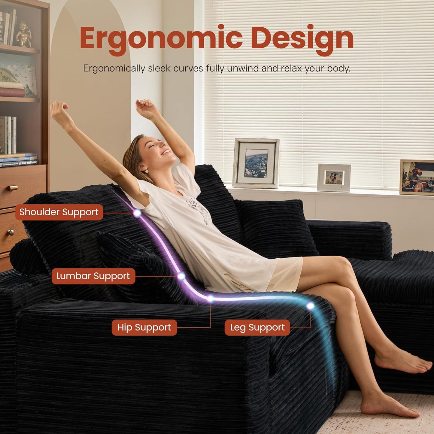 ovios 105” Modular Sectional Sofa with Thicken Seat Cushion, Cloud Couch with Deep Seat, Modern L-Shape Sofas Couches with Chaise,Upholstered Couches for Living Room Bedroom,Black