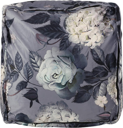 GDFStudio Traditional Velvet Flower Print Cube Pouf Ottoman Foot Stool - Bean Bag Floor Chair - Foot Rest Couch for Living Room Bedroom,Large Flower Print on Gray,24"" x 24"" x 12"", 314502N