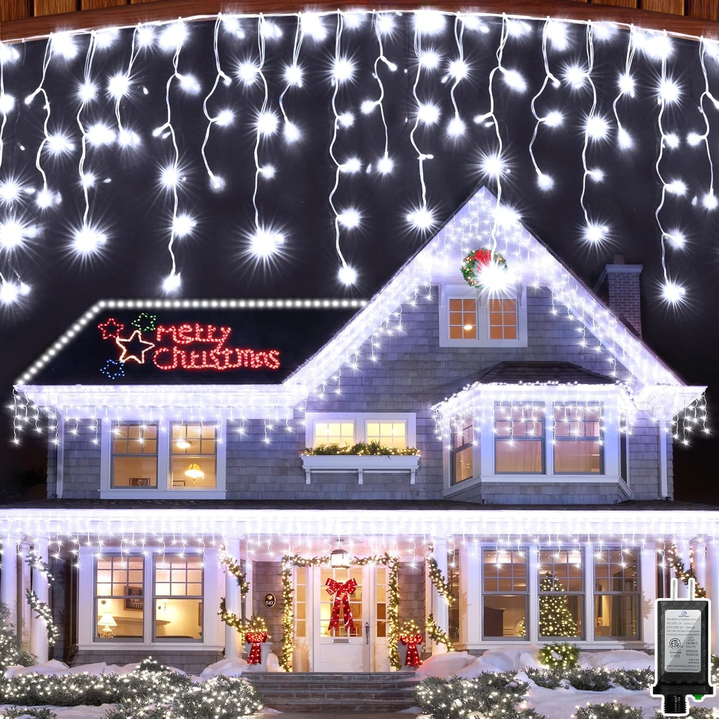 792 LED Christma Lights with 176 Drops, 82ft Outdoor Hanging lights with 8 Modes & Timer Memory, Outsite Waterproof Curtain String Lights for Front House Fence Tree Holiday Decorations Cool White