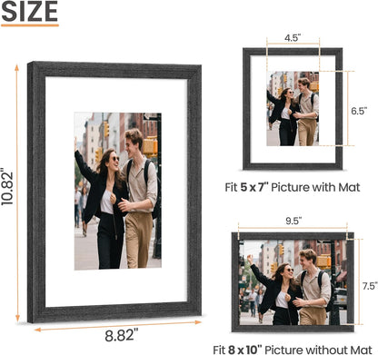 upsimples 8x10 Picture Frame, Natural Solid Wooden Picture Frames, Display 5x7 with Mat or 8 x 10 Without Mat, Wall or Tabletop, 1 Pack, Black