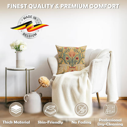 Charlotte Home Furnishings Throw Pillow Covers, Decorative Boho Pillow Covers for Couch, Living Room, Red Tulip Square Cushion Cases 18x18 in, European Cotton Jacquard Woven for Cozy Bedroom Decor