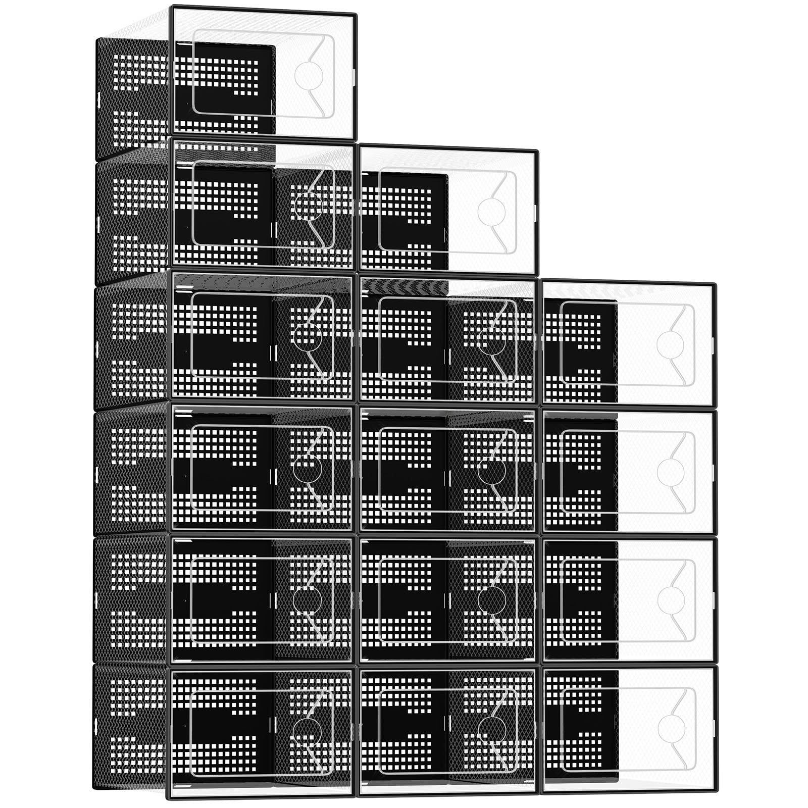 DUMOS Shoe Storage Boxes, 15 Pack Stackable Clear Shoe Containers with Lids, Display Sneaker Case