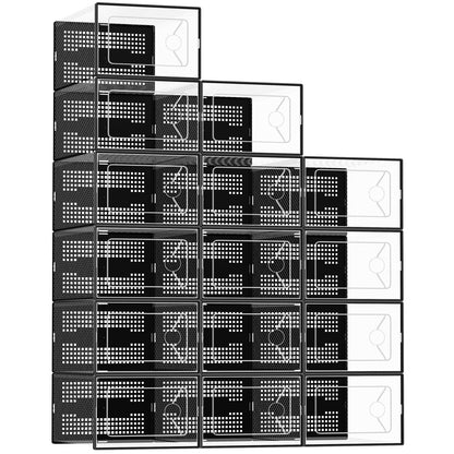 DUMOS Shoe Storage Boxes, 15 Pack Stackable Clear Shoe Containers with Lids, Display Sneaker Case