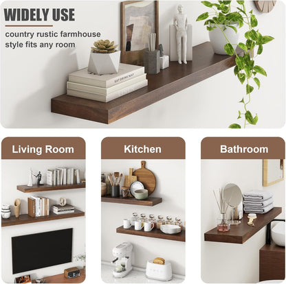 Floating Shelves for Wall, USA-Sourced Walnut Wood 24 Inch Wall Shelves Set of 2, Natural Wooden Wall Mounted Picture Ledge Shelf, Nursery Book Storage Shelf Kids Bookshelf, Display Shelf for Bathroom