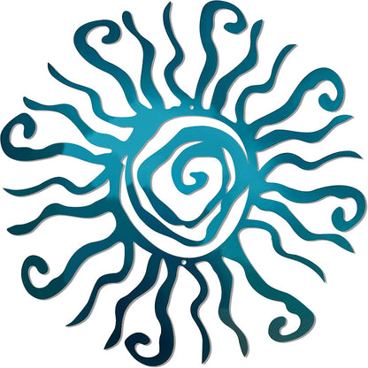Riverside Designs Wacky Sun Metal Wall Art Indoor/Outdoor Decor - 36" Teal Rust Proof Wall Sculpture - Made in USA - Ideal for Bedroom, Garden, Home, Patio and Farmhouse