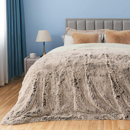 GONAAP Fuzzy Faux Fur Throw Blanket Queen Size Frosty Brown Super Soft Cozy Plush Fuzzy Shaggy Blanket for Couch Sofa Bed (Frosty Brown, Queen(90"x90"))