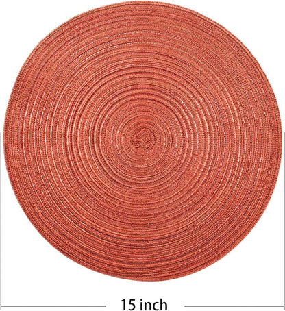 AHHFSMEI Round Braided Placemats Set of 4 Round Table Mats for Dining Tables Natural Woven Heat Resistant Place mats 15 Inch(Orange)