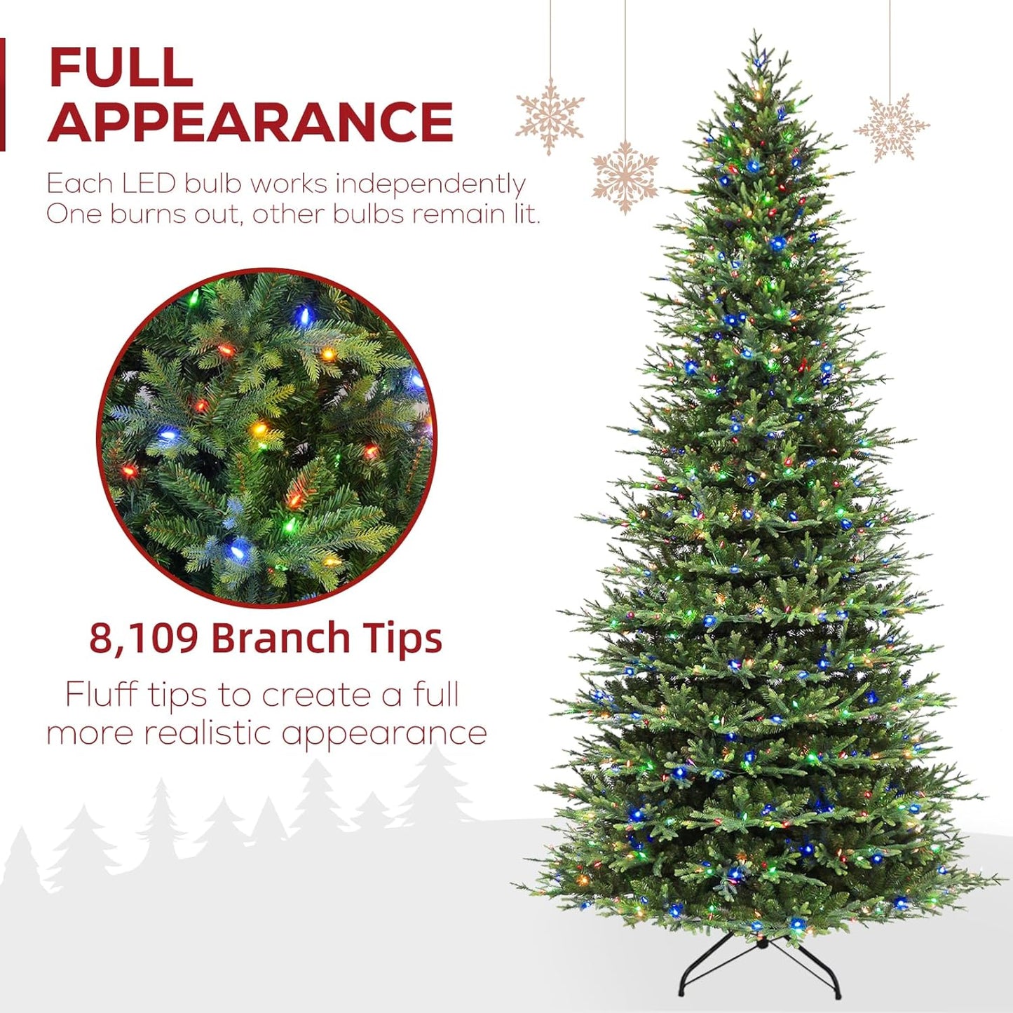 Hykolity 12 ft Prelit Christmas Tree, Artificial Christmas Tree wth 850 Color Changing LED Lights, 8109 PE&PVC Realistic Branch Tips, Metal Stand and Hinged Branches, 10 Modes