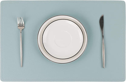 Faux Leather Placemats, PU Table Mats, Set of 4, Waterproof, Stain Resistant, Heat Resistant, Non-Slip Easy to Clean for Kitchen Dining Table,Conference Table C Teal Blue