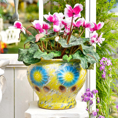 Sungmor Ceramic Hand Painted Succulent Flower Pots, 9 Inch Large Pottery Pots for Indoor Outdoor Plants, Decorative Ceramic Vase for Flower Arrangement Home Decor, Vintage Centerpieces Flowerpot