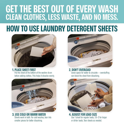 Sudstainables Eco Friendly Laundry Detergent Sheets - (200 Count), Unscented, Zero Waste, Plastic Free, Ultra Cleaning Strength, Sensitive Skin Safe, Saves Space
