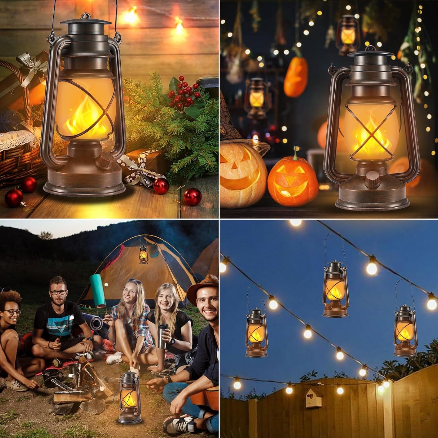 Outdoor Lanterns Waterproof Hanging Vintage LED Camping Lamps with Dancing Flame Non-Solar Remote Control Light Landscape Decor for Table Patio Garden Yard Pathway Porch 2Pack (3AA Batteries Power)