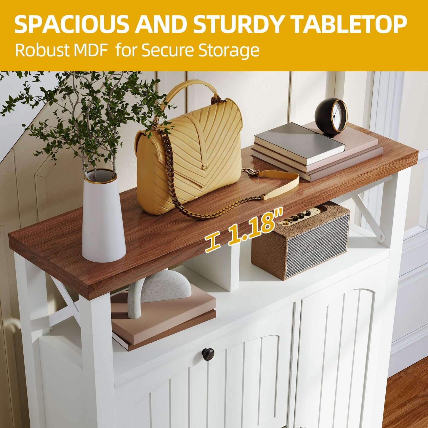 DWVO Farmhouse Shoe Cabinet with 2 Flip Drawers