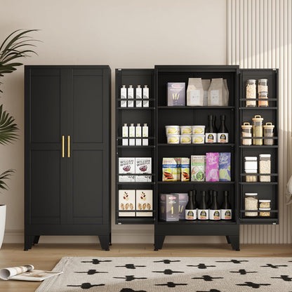 51" Metal Kitchen Pantry Cabinet, Storage Cabinets with 2 Door and 3 Adjustable Shelves, Black Freestanding Food Storage Cabinet, Steel Cupboard for Kitchen Dinning Room