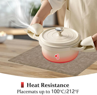 FROMHEART Faux Leather Placemats Set of 6–Waterproof,Heat/Oil Stain-Resistant PU Table Mat–Reversible,Non-Slip,Easy to Clean Place Mats for Kitchen,Dining,Indoor/Outdoor,(Light Coffee,11.8" x 17")