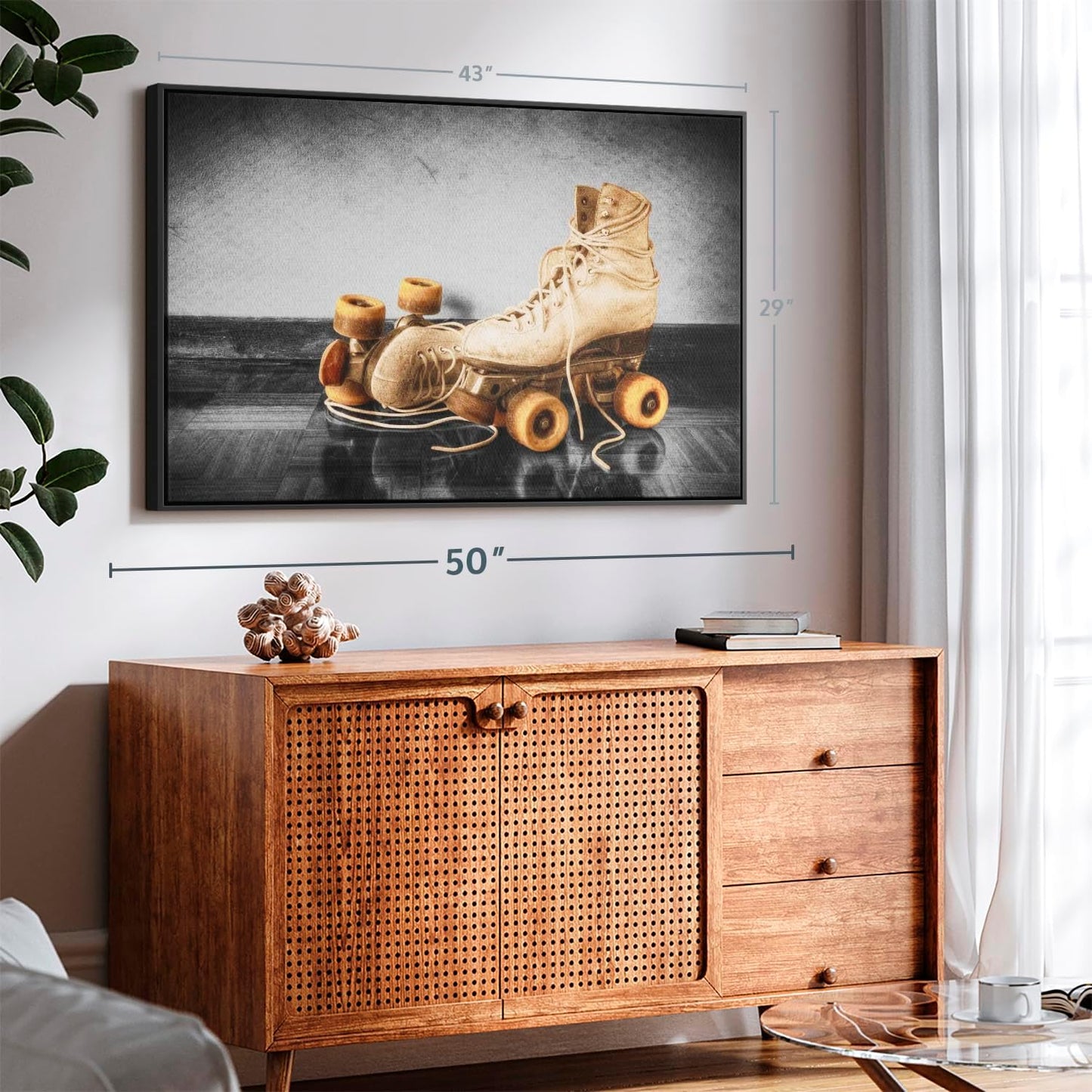 ElephantStock Vintage Skates Pop Wall Art - Horizontal Framed Canvas - 1-Piece Living Room Wall Decor - Sport Photography Canvas Print - Beige and Black Decor for Wall - 43" X 29"