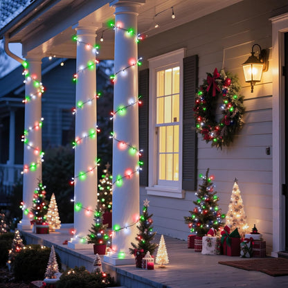 66FT 200 LED Christmas Lights Outdoor, Christmas Tree Lights with 8 Modes Waterproof, Plug in Connectable String Twinkle Light Green Wire for Tree Patio Wedding Party Decorations, Red White Green