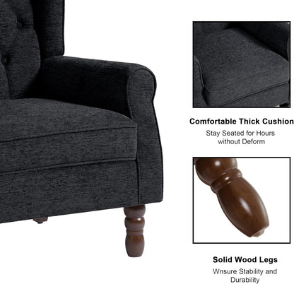 Accent Chair, Upholstered Armchair with Button Tufted High Back & Solid Wood Legs, Comfy Wingback Reading Single Sofa Chair for Small Spaces, Living Room, Bedroom-Blue,1 SEAT