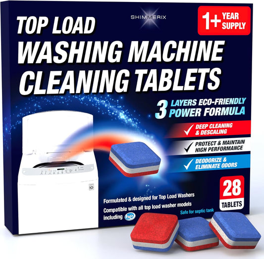 Washing Machine Cleaner Tablets 28 Pack for HE Top Load - Eco Friendly Washer Machine Cleaning