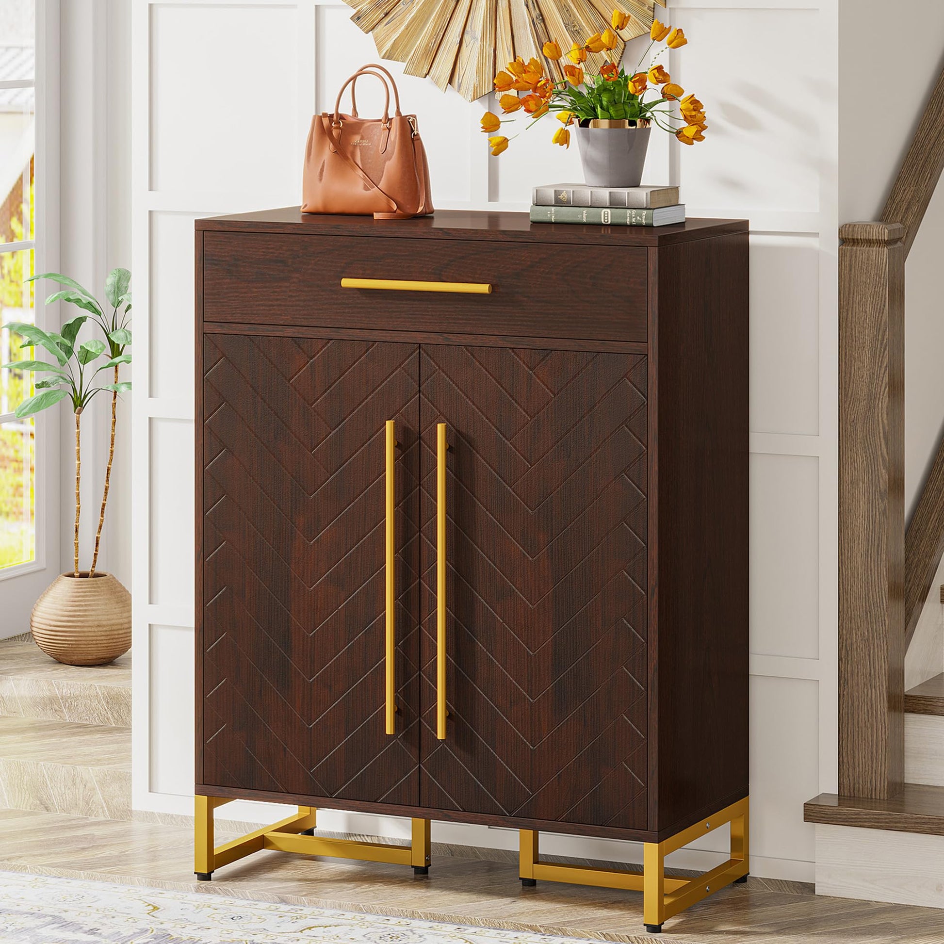 Tribesigns Shoe Cabinet with Doors, 20 Pairs Shoe Storage Cabinet with Drawer for Entryway, Modern