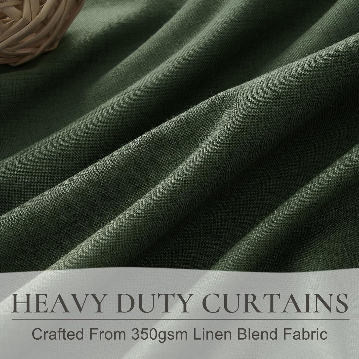 Olive Green Pinch Pleated Cafe Blackout Curtains 45 Inch Length for Small Windows, Dark Academia Cottage Core Curtains Faux Linen Viral Kitchen Drapes Room Darkening Thermal 2 Panels Set(40"W x 45"L)