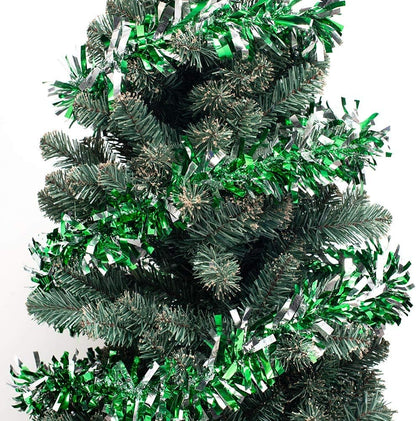 Anderson's Green & Silver Sparkle Glitter Metallic Tinsel Twist for Trailer Or Golf Cart, 4 inches Wide x 25 ft Long, Christmas, Birthday, Patriotic and Holiday Garland Decor for Parties and Parades