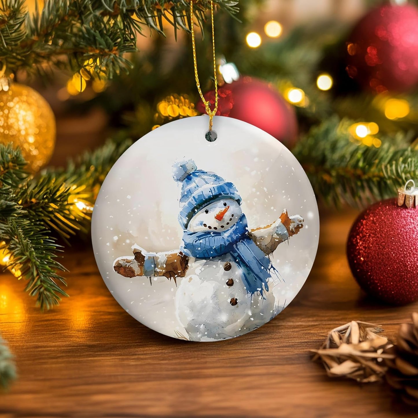 Christmas Snowman Ceramic Ornament Gifts, Winter Christmas Blue Snowman Decorative Hanging Ornaments for Xmas Tree Holiday Party Decoration, Winter Xmas Tree Decorations