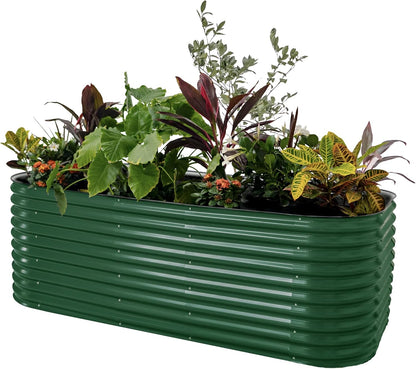 Vego garden 32" Extra Tall Raised Garden Bed Kits, 10 in 1 Modular Raised Planter Box for Vegetables Flowers Fruits Oval Metal Raised Garden Bed- British Green
