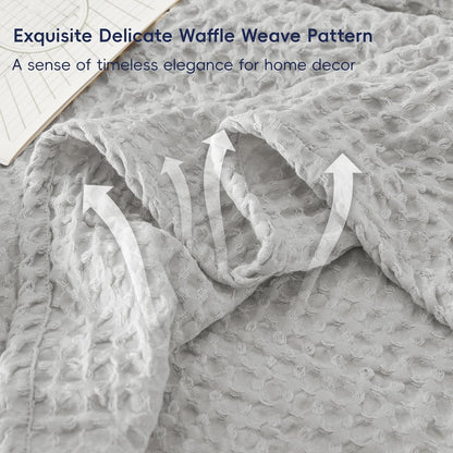 PHF Ultra Soft Waffle Weave Throw Blanket 50"x 60"- Washed Lightweight Breathable Cozy Woven Blanket for Bed - Aesthetic Decor for Couch Bedding Sofa Home Car - Light Grey