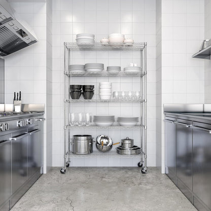 Seville Classics UltraDurable Heavy Duty NSF Solid Steel Wire Rack Storage Unit Organizer for Garage, Warehouse, Office, Restaurant, Classroom, Kitchen, 5-Tier Shelving, 48" W x 18" D