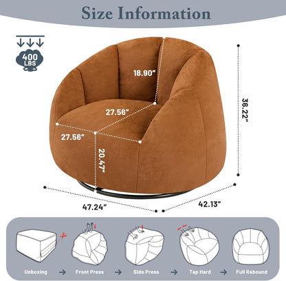 Giant Bean Bag Swivel Chair for Adults - Comfy Plush Round Shell Soft Accent Chair, Oversized Cozy Floor Sofa for Living Room, Bedroom & Game Rooms, Orange