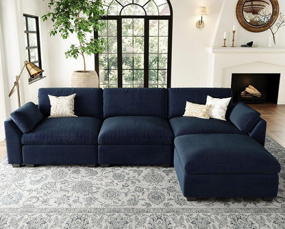 Belffin Extra Large Modular Sectional Sofa,106.3" 4-Seater L Shaped Couch,Velvet Convertible Sectional Couches for Living Room,Comfy Upholstered Modern Cloud Couch,Blue Sofa