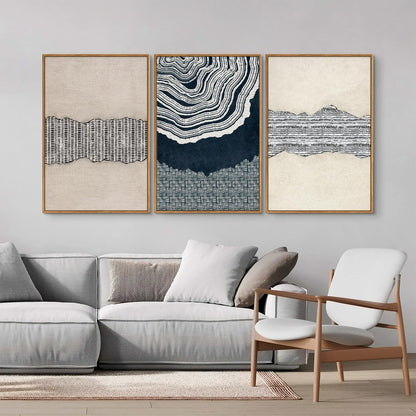 SIGNINART Blue and Beige Framed Canvas Wall Art Set, Neutral Abstract Tree Ring Wall Decor, Minimalist Dots and Line Artwork, Geometric Pattern Art Paintings for Living Room, Bedroom, Office 16"x24"x3