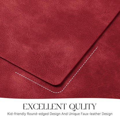 MOSAYT Vinyl Placemats Set of 12-12 X 17 Inch - Faux Leather 100% Waterproof Oil-Proof Wipeable PU Place Mats, Heat Resistant Reversible Table Mats for Kitchen, Dining, Outdoor (Red)