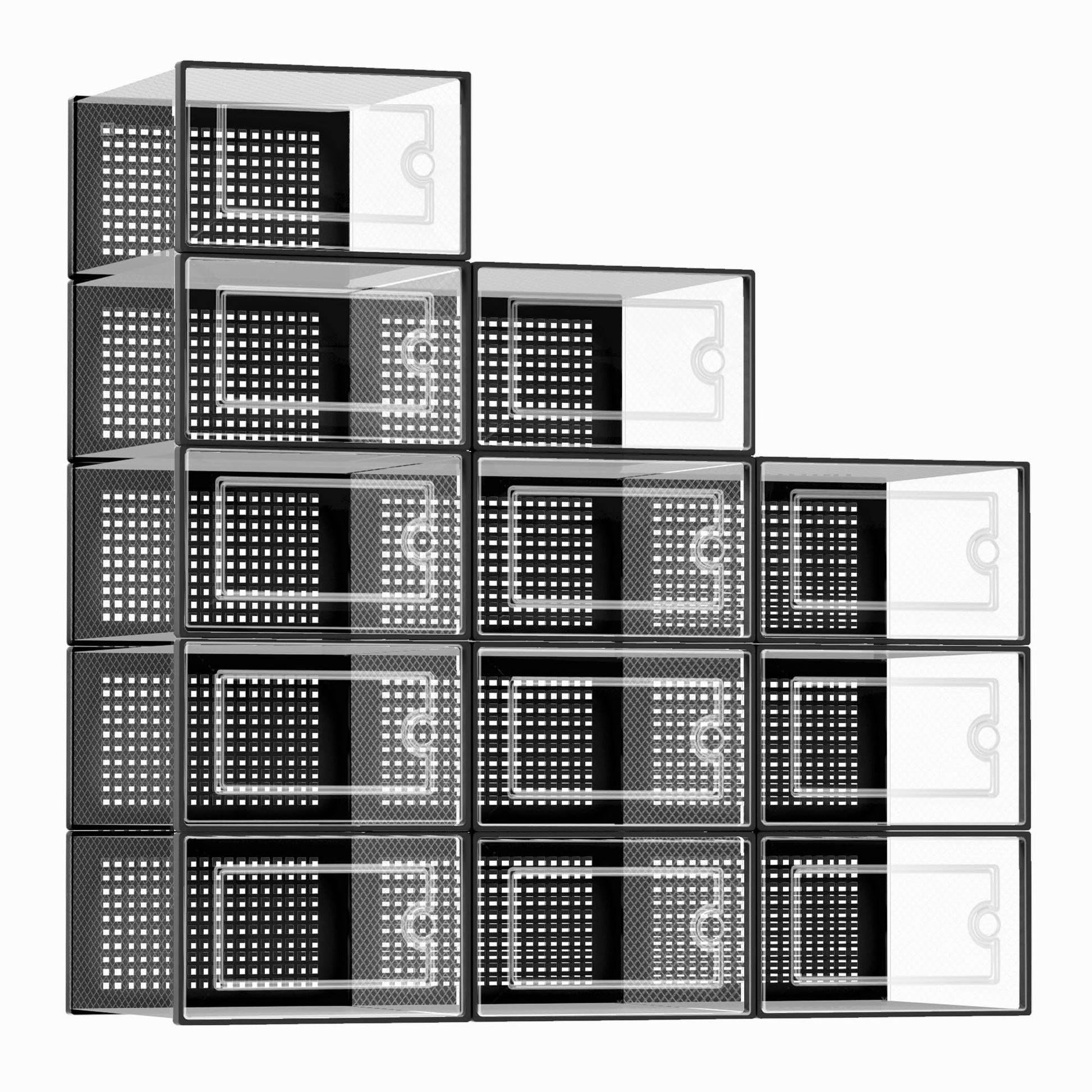 Kuject X-Large Shoe Storage Boxes 12 Pack, Clear Stackable Shoe Organizer