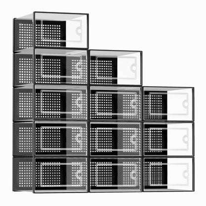 Kuject X-Large Shoe Storage Boxes 12 Pack, Clear Stackable Shoe Organizer