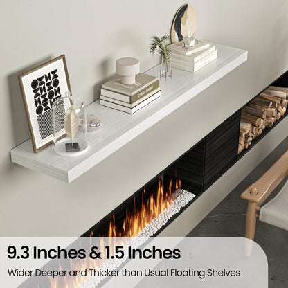 Floating Shelves for Wall, 55"W x 9.3"D x 1.5"H, Long Wooden Wall Mounted Display Shelves with Invisible Brackets for Living Room, Bedroom, Bathroom, Kitchen Decor and Storage, Set of 1, White