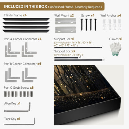 SIGNWIN 36"x46" Extra Large Framed Wall Art Magical Firefly Night Forest, Enchanted Woodland Scene for Home Living Room Bedroom Decor (Frame Assembly Required)