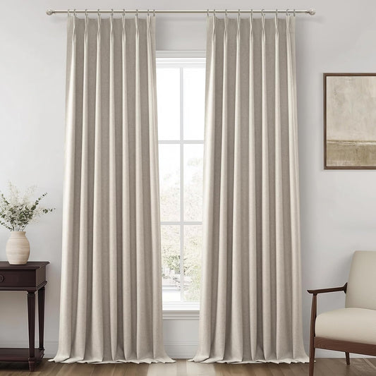 Viral Curtains with Pinch Pleat Clips & Hooks, Grey Taupe Faux Linen Blackout Curtain for Bedroom 102 Inches Long Heavy Drapes Cooling for Summer Heat Sound Deadening Privacy Windows (40"Wx102"Lx2)