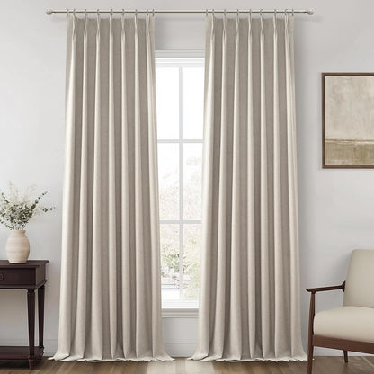 Extra Long Floor to Ceiling Pinch Pleat 108 Inch Curtains for Living Room 2 Panels Set, Luxury Grey Flax Linen Textured Viral Window Drapes with Hooks&Rings Heat Blocking Curtain for Summer Heat