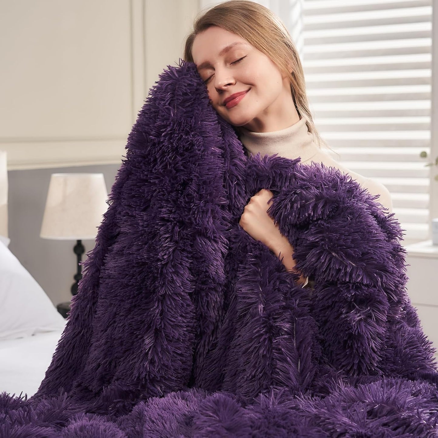 GONAAP Fuzzy Faux Fur Throw Blanket Twin Size Purple Super Soft Cozy Plush Fuzzy Shaggy Blanket for Couch Sofa Bed (Purple, Twin(60"x80"))