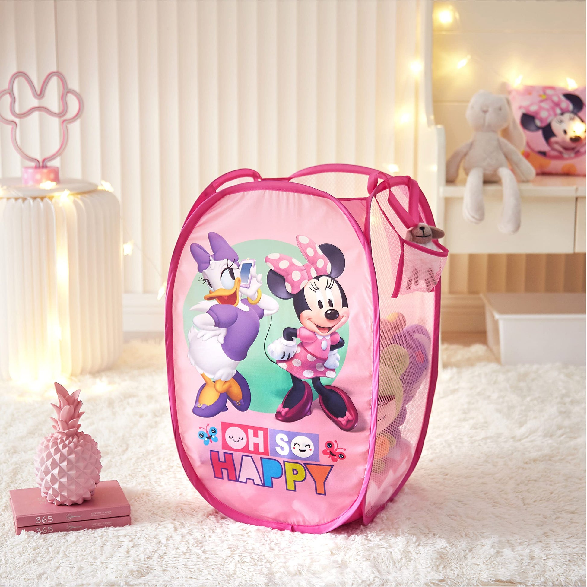 Disney Minnie Mouse Pop-Up Hamper,“Oh So Happy” Design, 21”H x 13.5”W x 13.5”L, Durable &