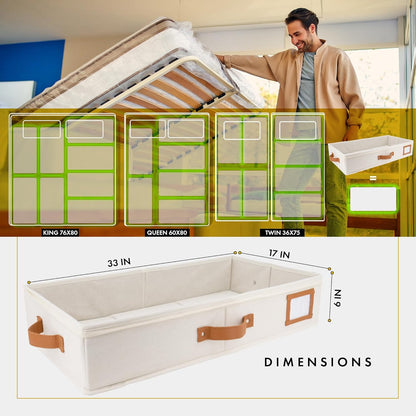HOMELUX THEORY 2pc Under Bed Storage Containers, Bedroom Under the Bed Drawer Storage Organizer with Bins and Lids, Large Underbed Clothes Storage Box Ideal for Blanket, Fabric, & Shoes (Ivory)