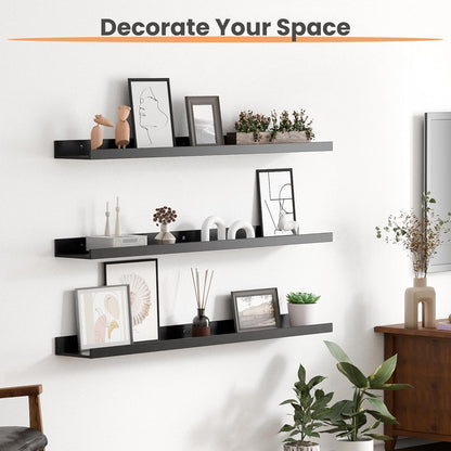 upsimples Floating Shelves for Wall, Wall Shelves for Decor Storage Set of 6, Wall Mounted Wood Shelf for Bedroom, Living Room, Bathroom, Kitchen, 35.5 inch Long Picture Ledge Shelf, Black