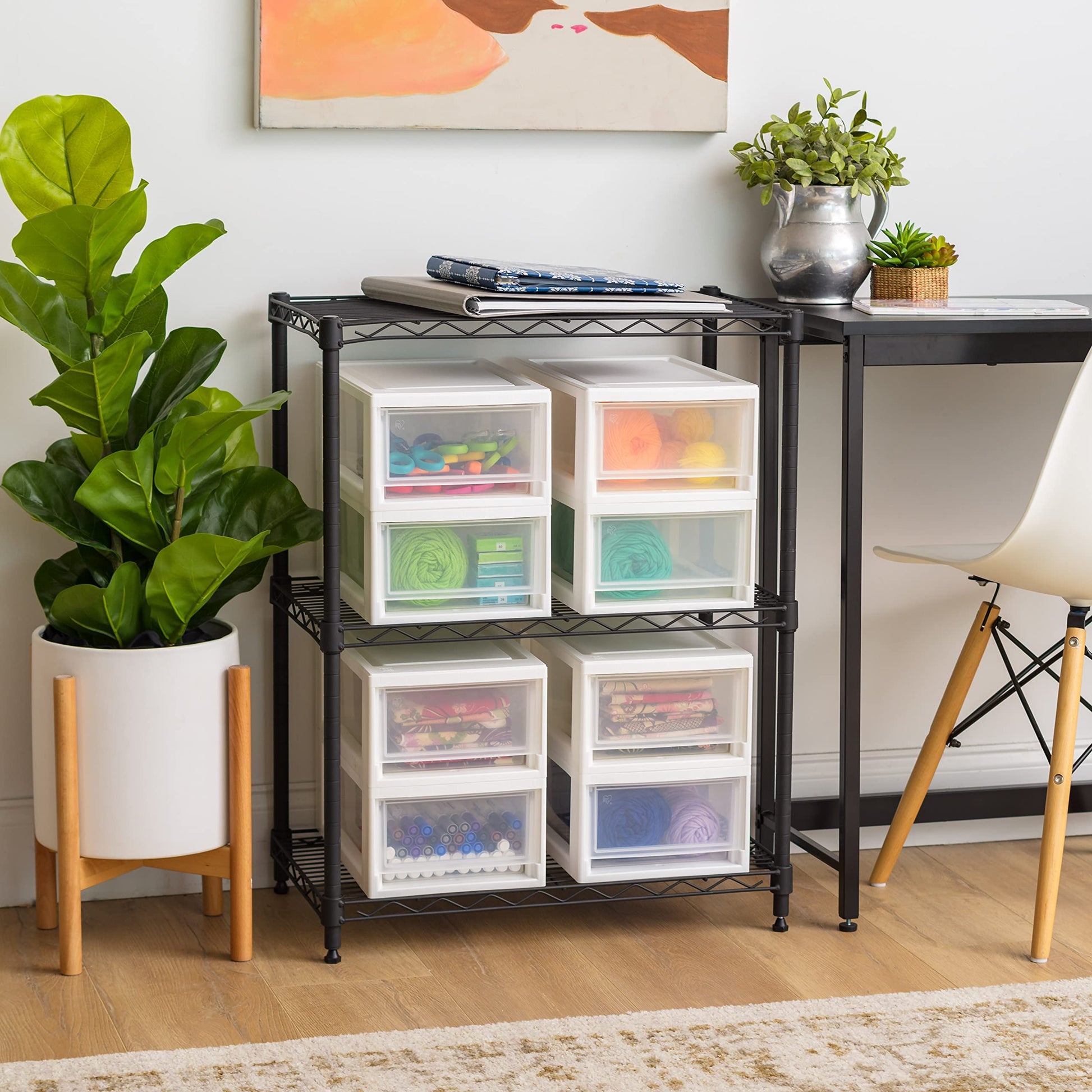 IRIS USA 8-Pack, 6 Qt. Small Stacking Drawer Storage Organizer, White