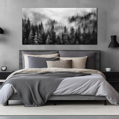 Large Pictures for Living Room Foggy Forest Canvas Wall Art for Bedroom Black Home Office Wall Decor 29 x 59 Inch